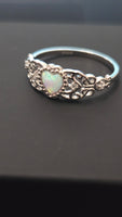 Enchanted Opal - Heart-Shaped Opal Ring with Filigree Sterling Silver 925