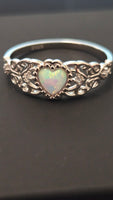 Enchanted Opal - Heart-Shaped Opal Ring with Filigree Sterling Silver 925