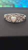 Enchanted Opal - Heart-Shaped Opal Ring with Filigree Sterling Silver 925