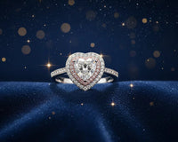 Blushing Heart - Pink Halo Edition 1.5ct Double Halo Heart Moissanite Ring