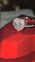 Blushing Heart - Pink Halo Edition 1.5ct Double Halo Heart Moissanite Ring